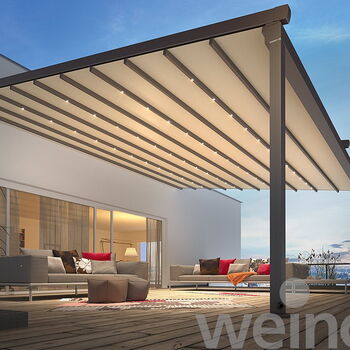Pergola-Markise von weinor - Auf Wunsch dimmbare HighPower LED-Einzelspots in die Quersprossen integrierbar