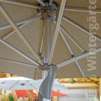 Auch dem Gestänge gilt bei der Grundreinigung des Sonnenschirms die Aufmerksamkeit