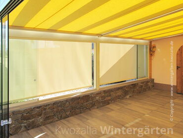 Kaltwintergarten mit Sonnenschutz und Sichtschutz (Markisen), Beschattung für Kaltwintergärten